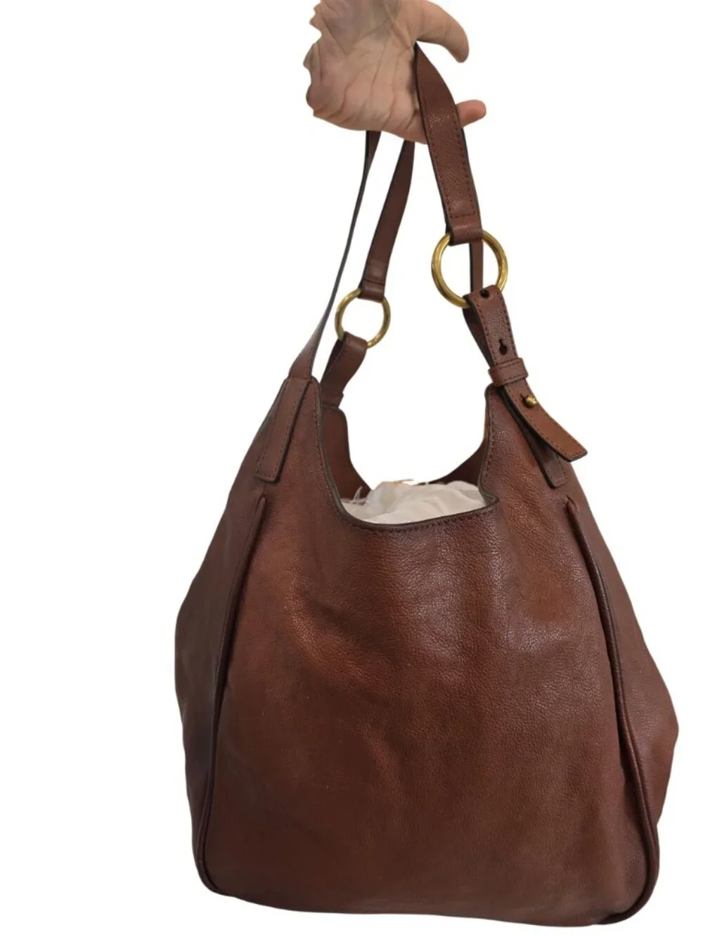 Frye Madison Cognac Leather Shoulder Hobo Bag Magnetic Closure Gold Hardware